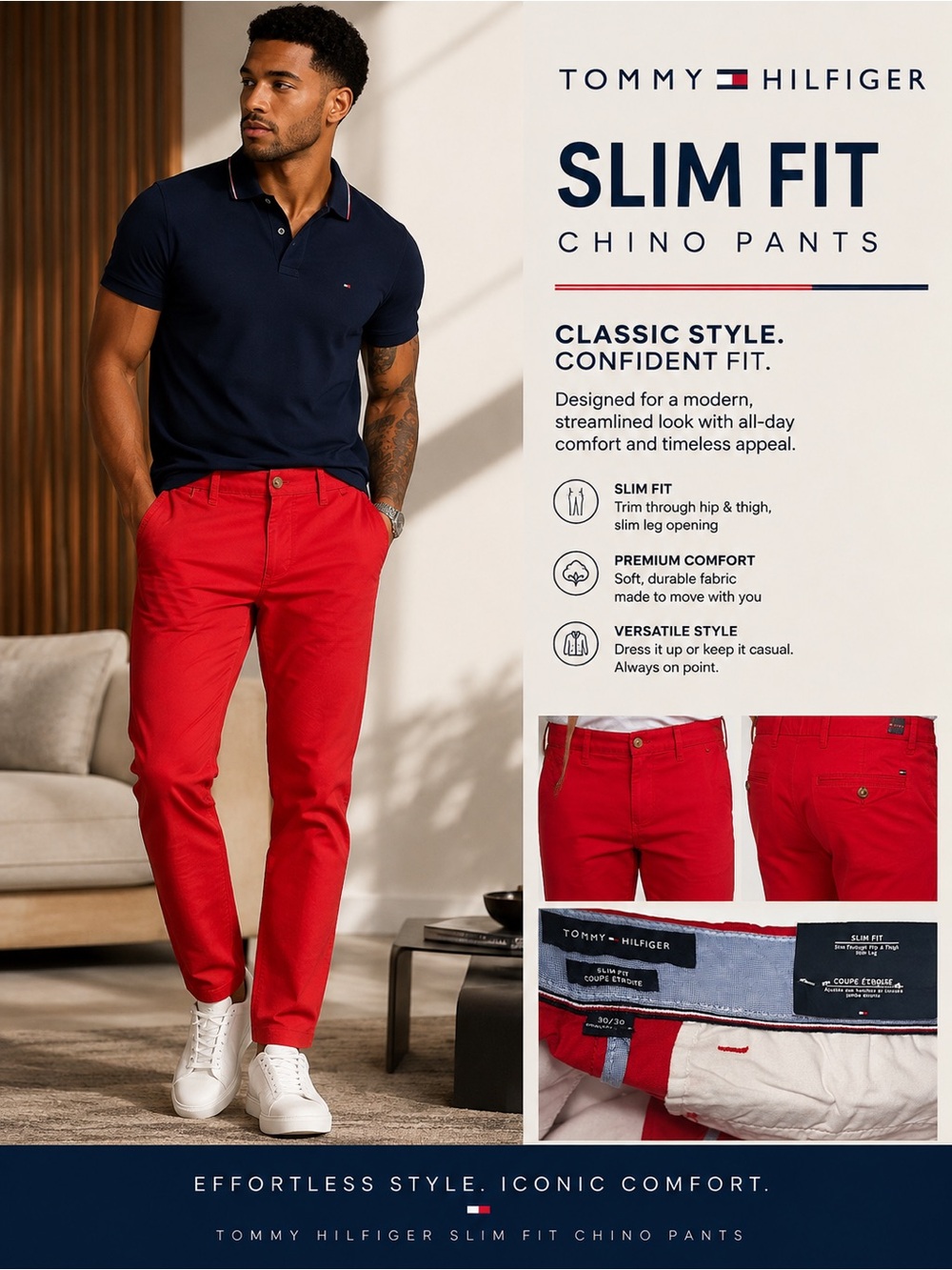 Tommy Hilfiger Slim Fit Chino Pants — Red